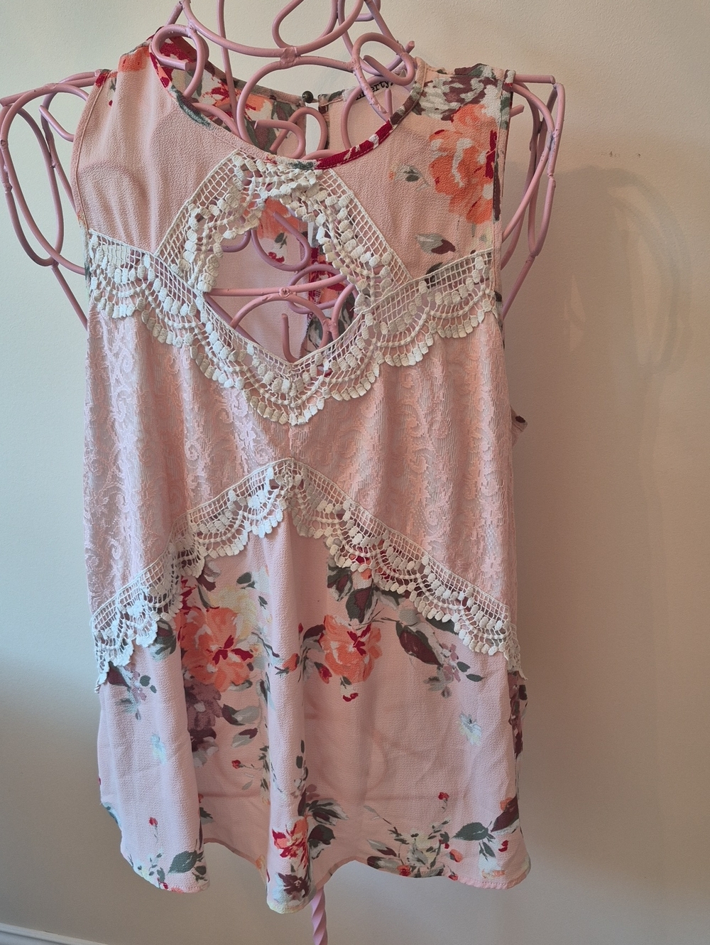 Liberty Love Pink Floral Lace-Trim Tank Top